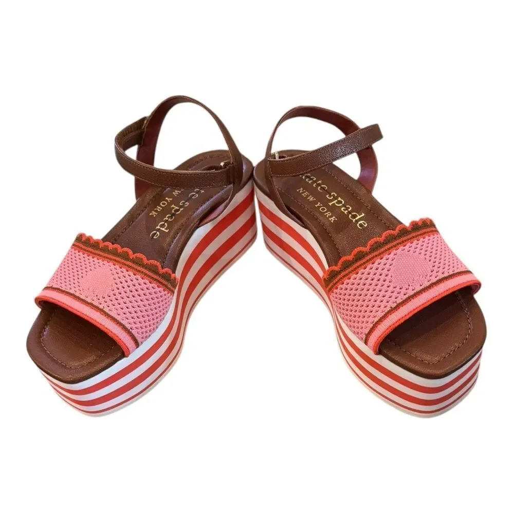 New Kate Spade Highrise Spade Women’s Pink Knit Platform Sandals 7
